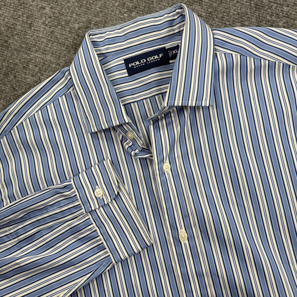 Polo Golf Ralph Lauren Mens‎ Striped Button Down Shirt XL Blue White L/S